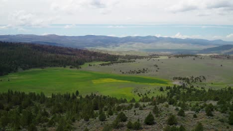 Green-Fields-And-Hills-On-The-Countryside-Of-Willow-Creek-In-Oregon,-United-States---aerial-drone-shot