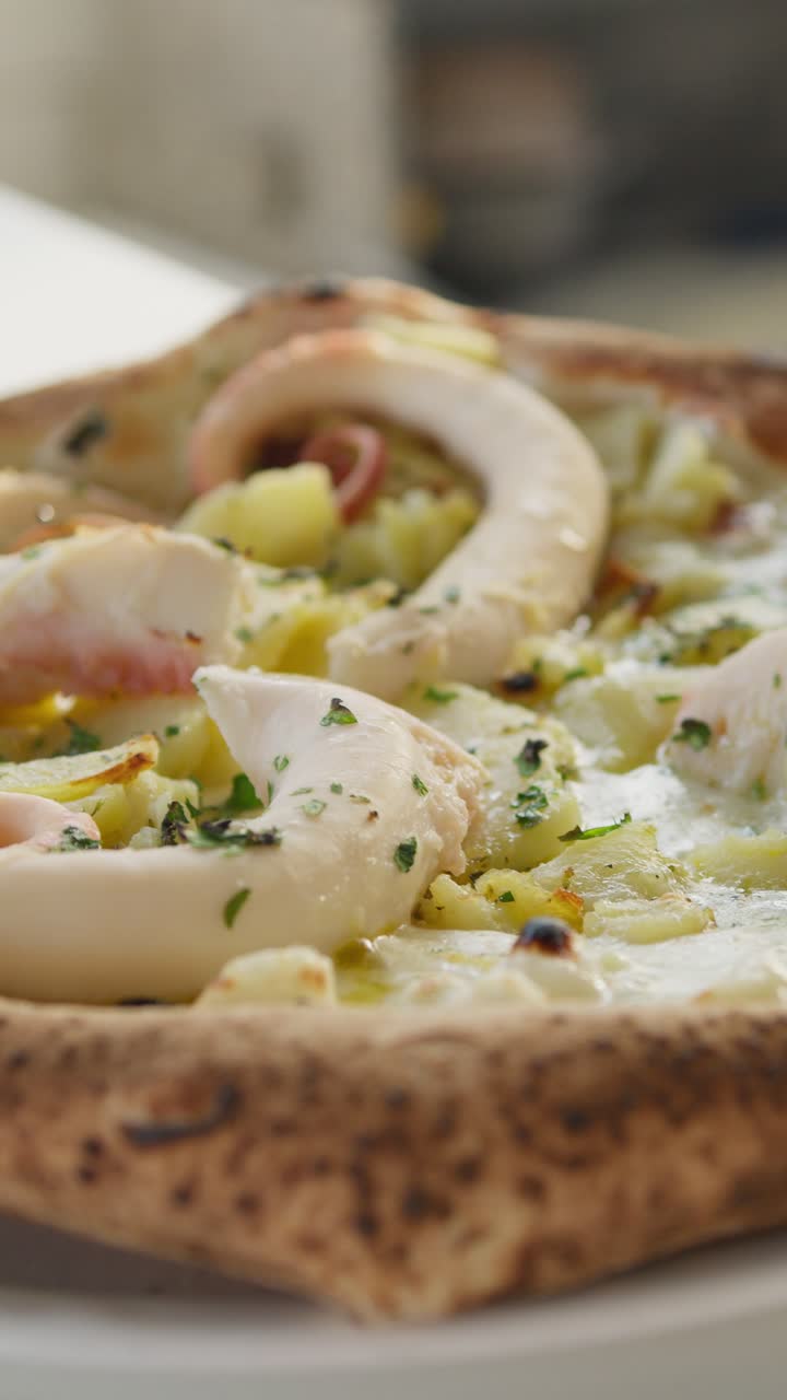 Gourmet Pizza With Octopus And Potatoes Is Ready To Be Served At The Resort