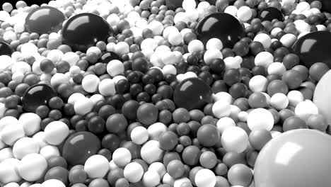 4к 3d looped animation with beautiful black and white small and large spheres or balls as an abstract geometric background. beautiful composition with a plane is covered black and white balls