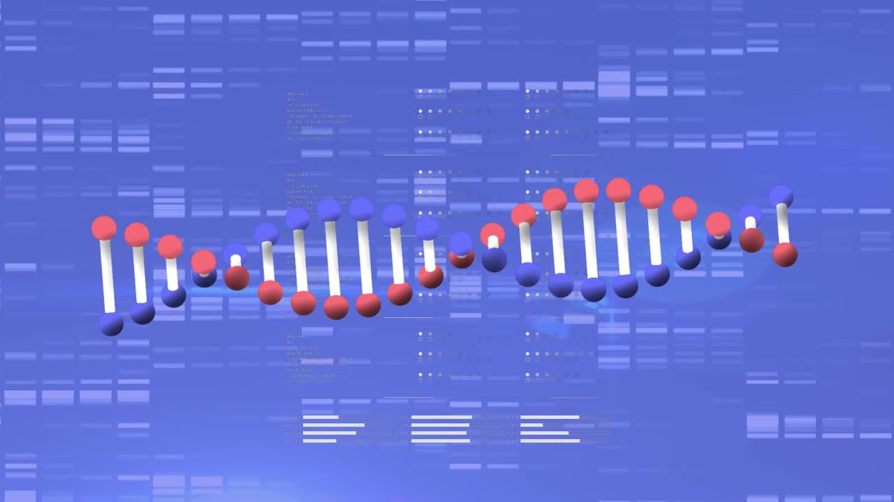 Animation of dna strand spinning over medical scientific data processing