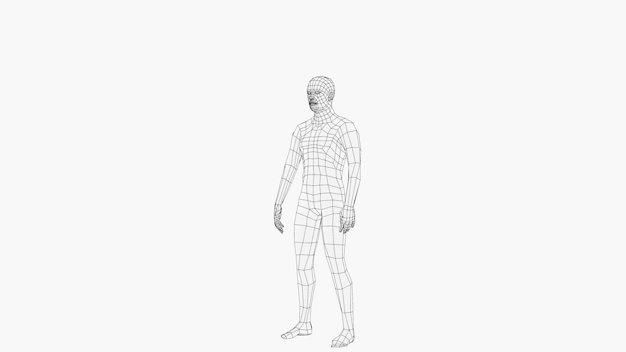 el hombre que salta del wireframe. rendering 3d
