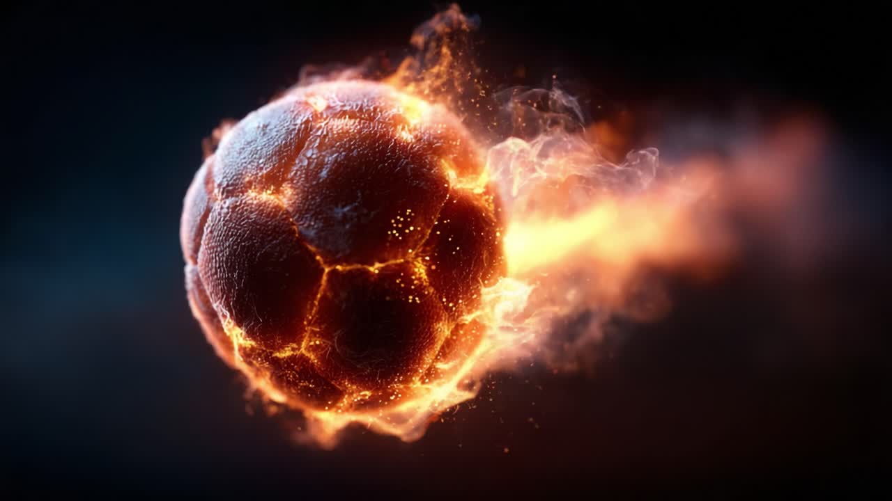 Igniting Motion: A Fiery Journey of a Soccer Ball Captured in Stunning Detail as it Soars Through the Air in a Blaze of Energy and Passion