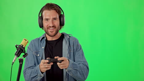 transmisión en vivo, juegos y cara de hombre en verde