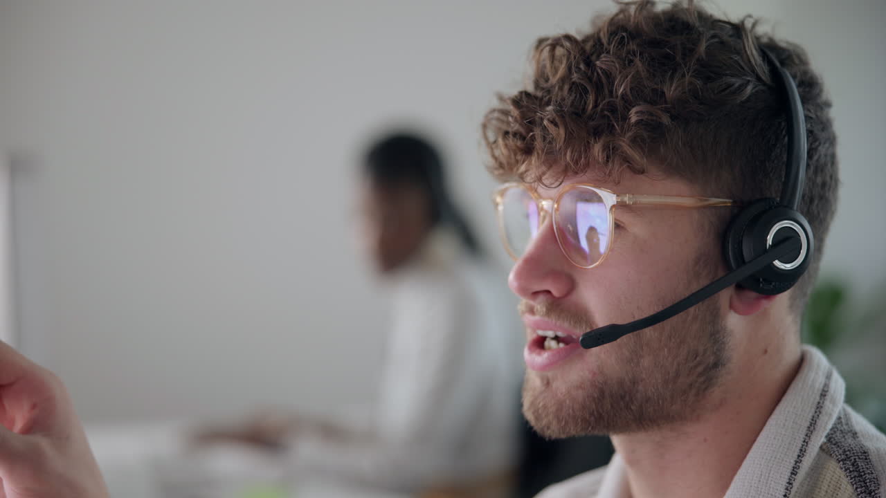 Customer service representative wearing a headset