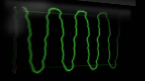 Animation-of-green-oscillation-wave-and-interference-on-black-background