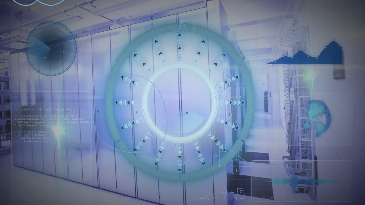 컴퓨터 서버를 통해 범위 스캐닝과 데이터 처리의 애니메이션