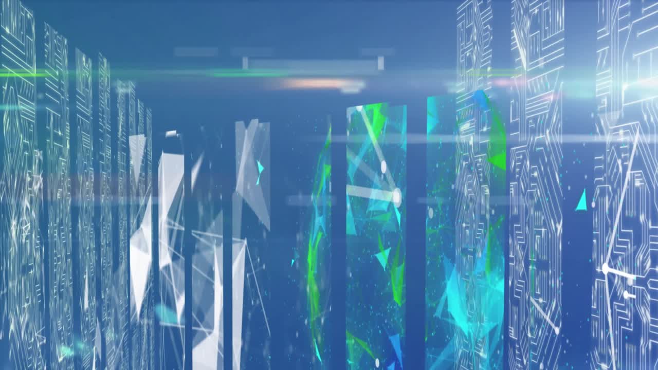 파란색 배경에 대한 플렉서스 네트워크 및 연결 네트워크 화면의 애니메이션