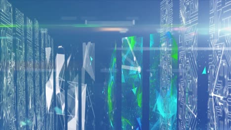 animación de redes de plexo y pantallas de red de conexiones contra fondo azul