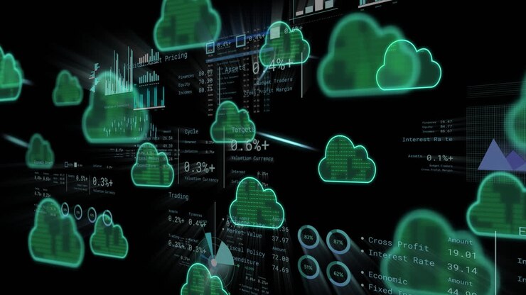 Animation of digital clouds over data processing