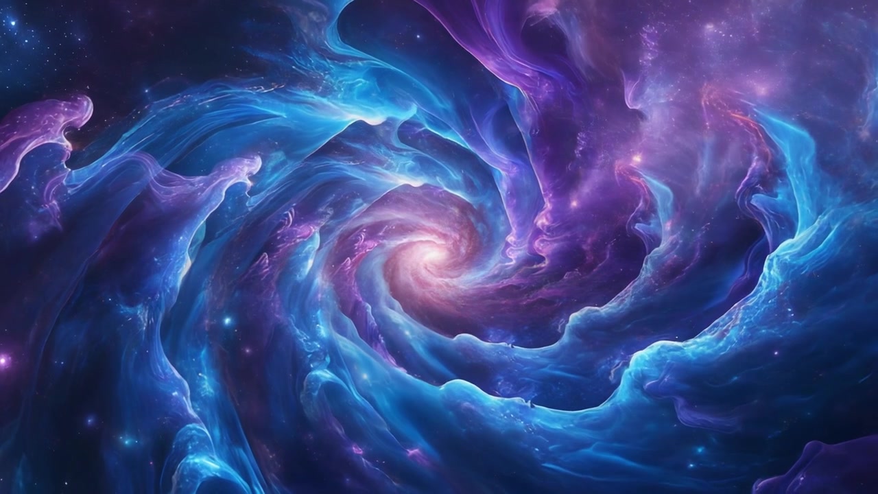 Wirbelnder kosmischer Nebel mit leuchtendem Zentrum im tiefen Weltraum