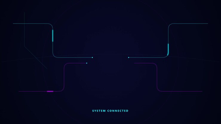 Abstract Digital Interface with Glowing Data Lines and System Connected Text