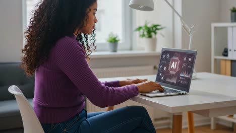 focused professional engaged with advanced ai technology in a modern workspace, showcasing innovation and digital interaction during knowledge acquisition