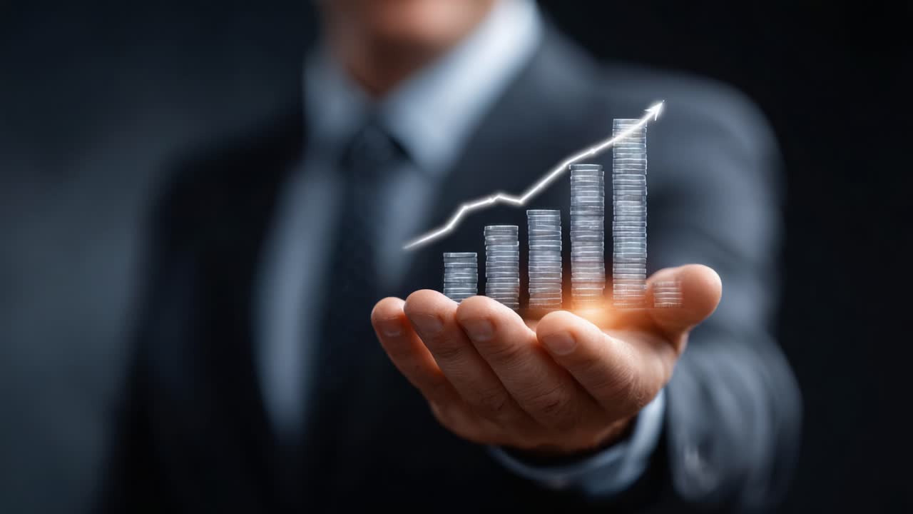 A Businessman Presenting a Rising Financial Graph in His Hand, Symbolizing Growth and Success in Investments in a Professional Setting