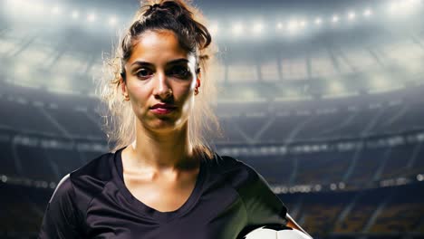 retrato de una jugadora de fútbol en el estadio