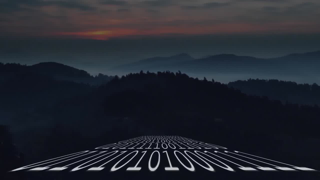 풍경 위의 바이너리 코딩의 애니메이션