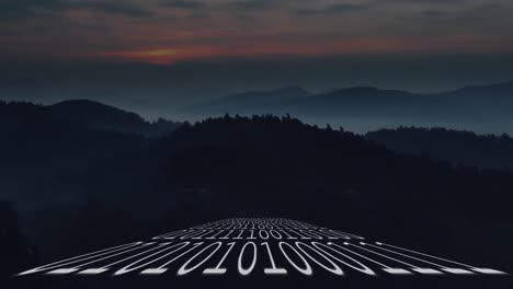 animation of binary coding over landscape