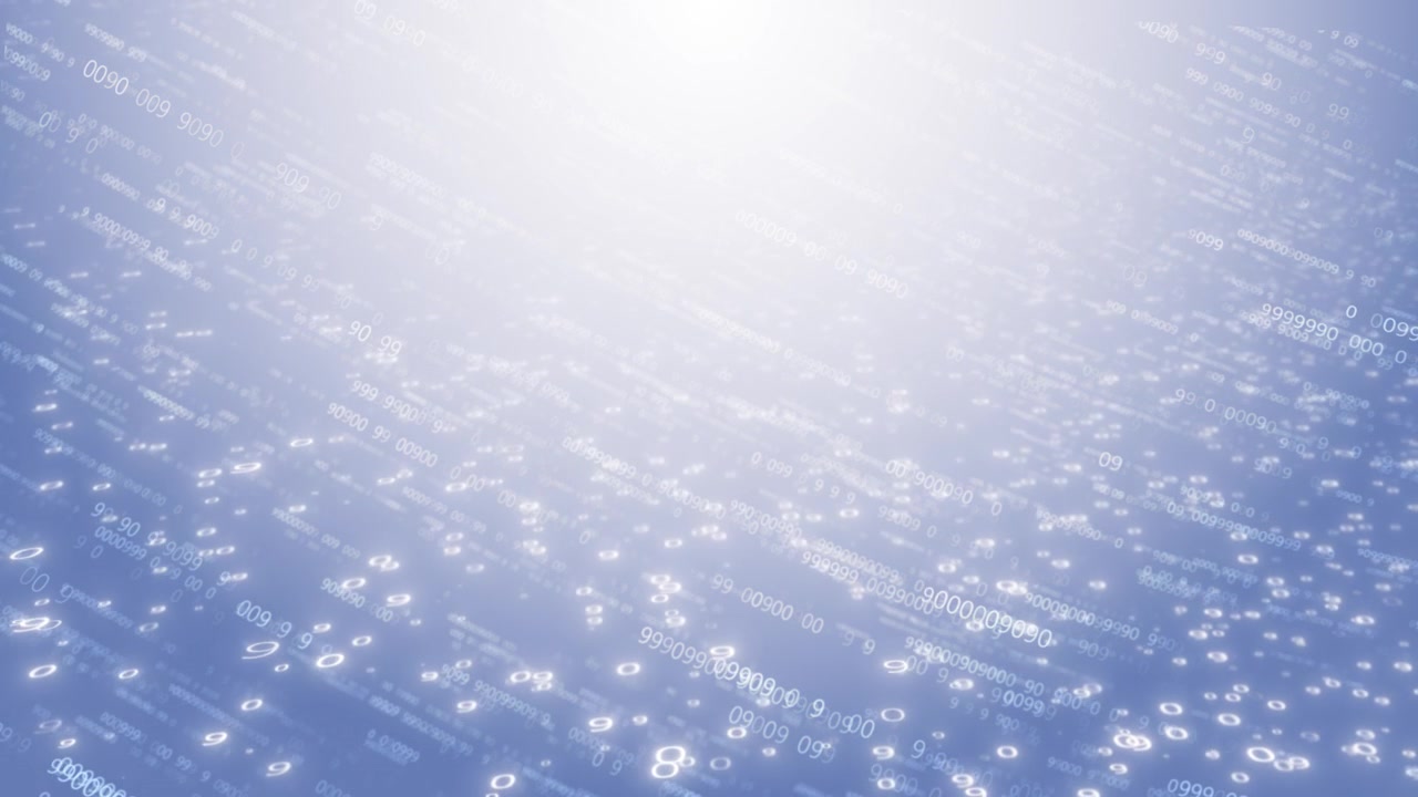 淡いデジタル数字の流れのビジュアル。浮かぶ白い数字、柔らかな青い霧、そして明るく未来的な雰囲気。