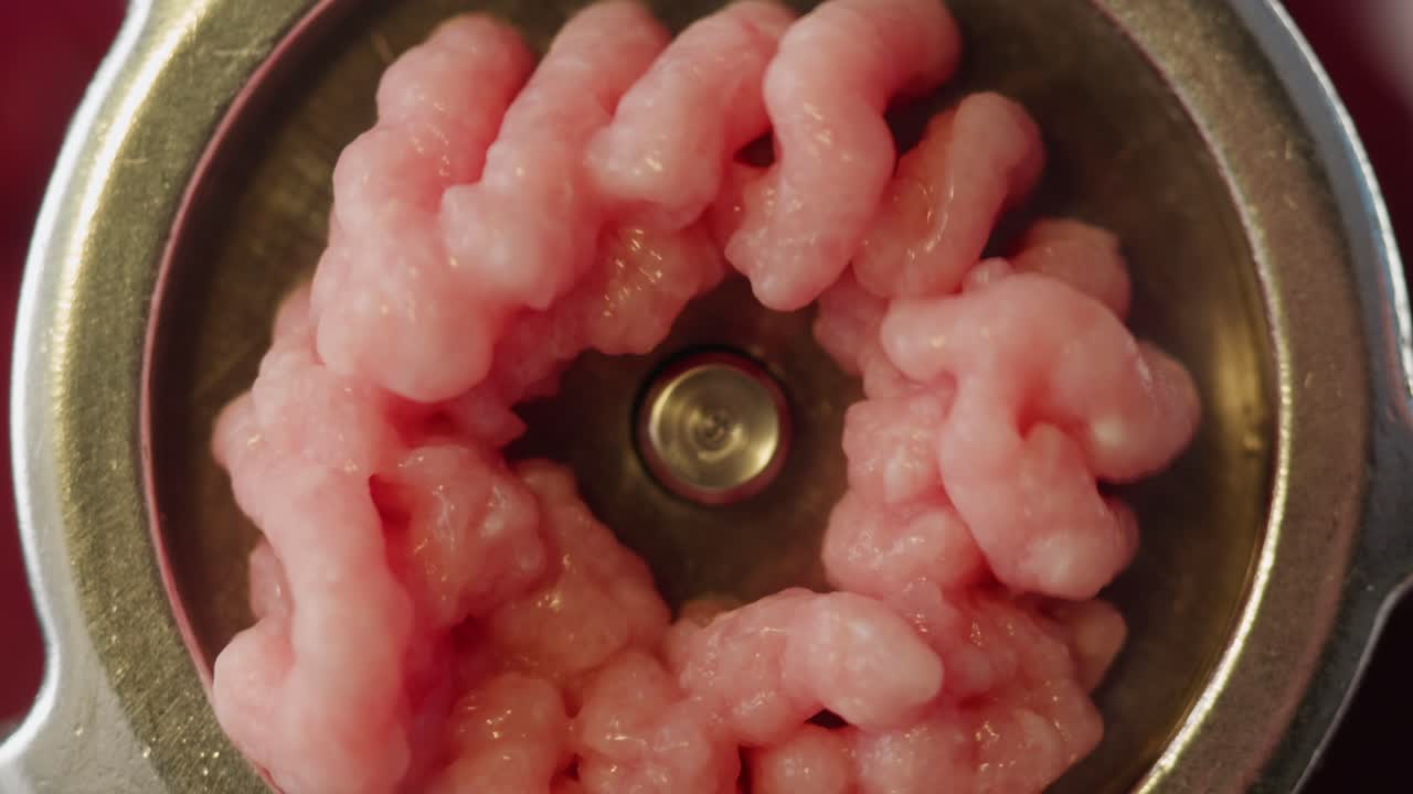 Minced Meat in a Meat Grinder