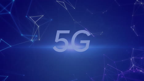 animation of 5g over network of connections on blue background