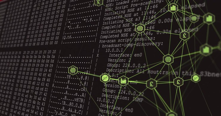 Network graph fading in causing scrolling nmap port scan and traceroute showing network discovery