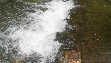 Waterfall-near-Covered-Bridge,-Thomas-Mill-at-the-Wissahickon-Creek