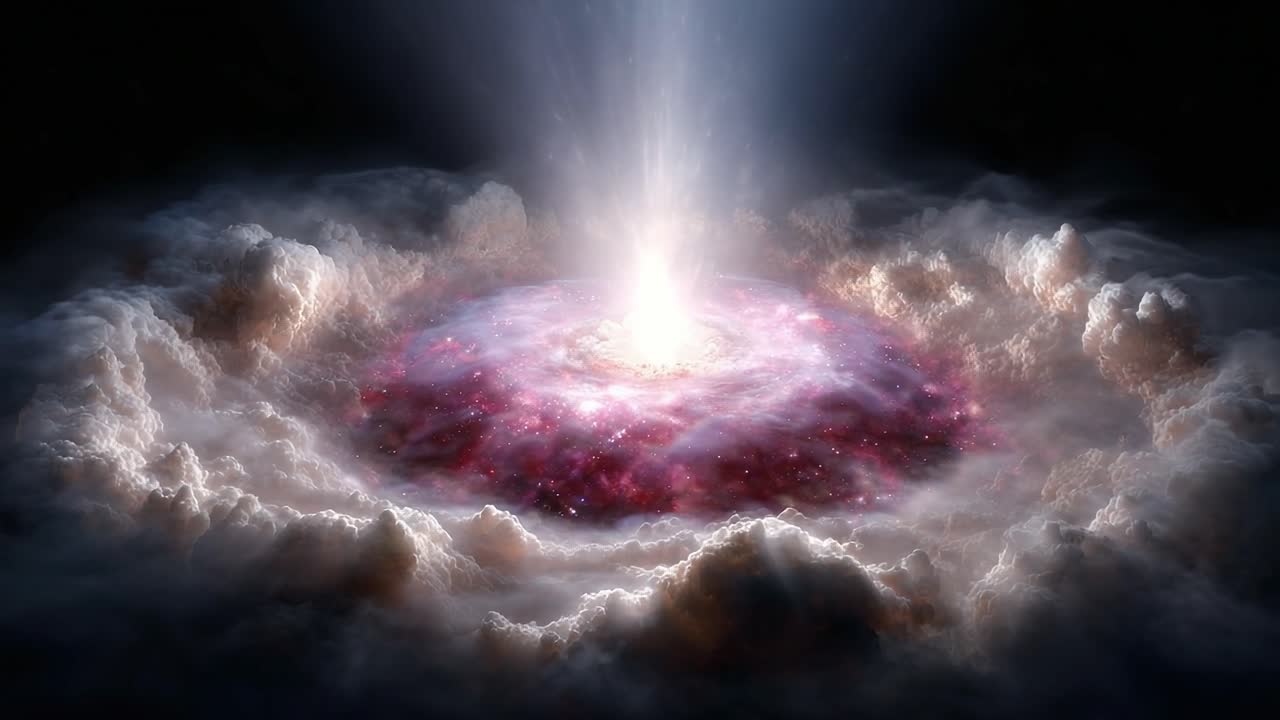 A Cosmic Phenomenon: The Stunning Birth of a Stellar Explosion Captured Through Ethereal Clouds and Celestial Light in the Depths of Space
