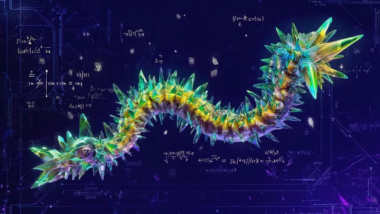 Kristalliner Drache mit mathematischen Gleichungen