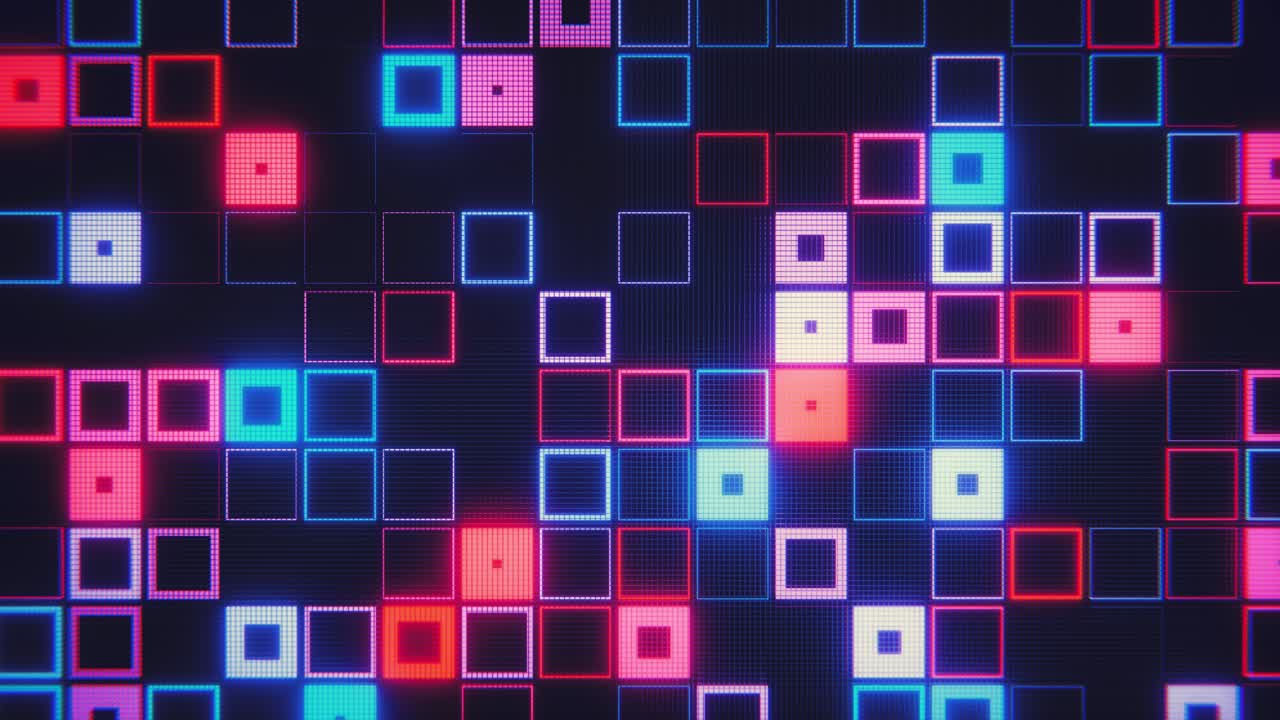 Digital Grid of Pulsating Neon Squares