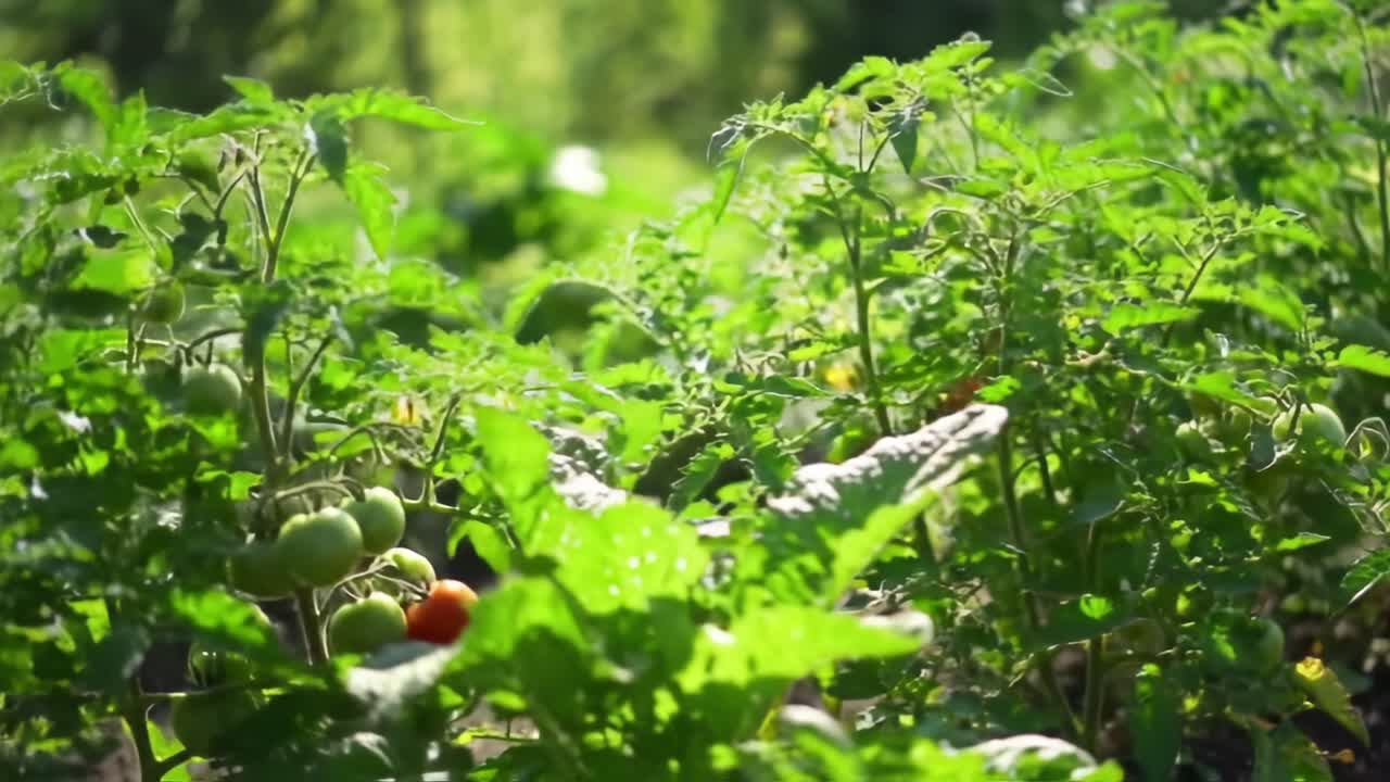 A Vibrant Garden Scene Featuring Lush Green Tomato Plants Progressing from Unripe to Ripe Harvest Ready for Picking and Enjoyment in a Natural Setting
