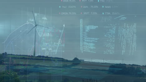 animación de conexiones y procesamiento de datos a través de la turbina eólica.