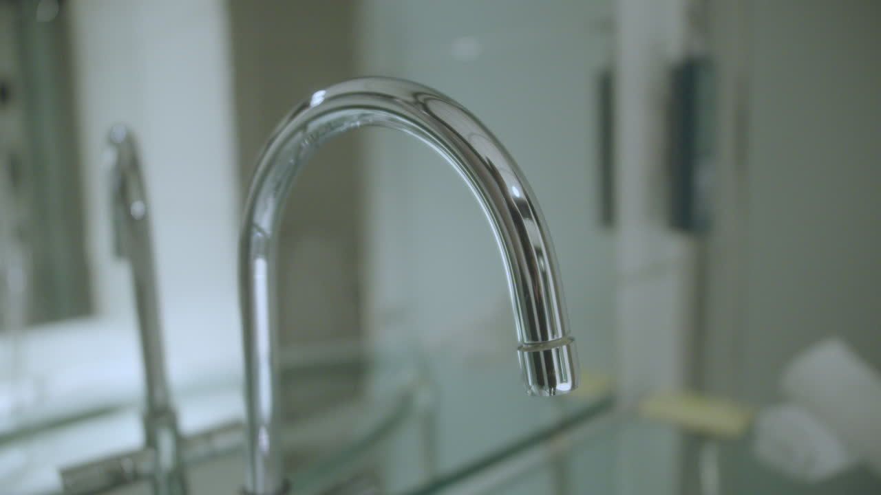 Close-up of a Modern Chrome Bathroom Faucet