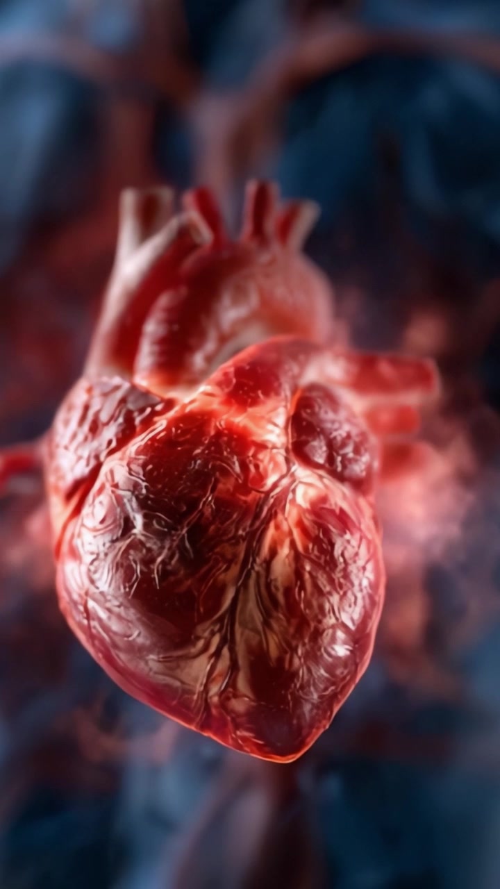 A Stunning Visualization of the Human Heart's Anatomy and Functionality, Illustrating Vital Blood Flow in a Realistic 3D Render of Cardiac Life.