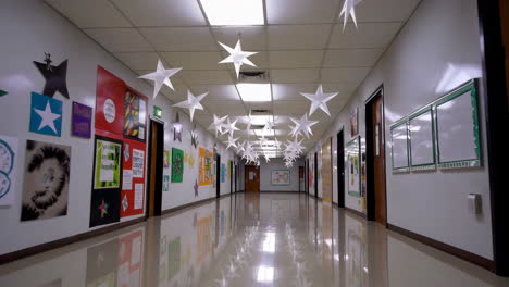 empty school hallway with decorations