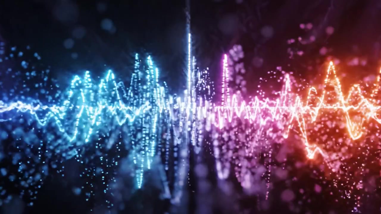 Dynamic Visual Representation of Sound Waves in Vibrant Colors with Varying Amplitudes Captured Across Two Frames of a Video Displaying Audio Frequencies.