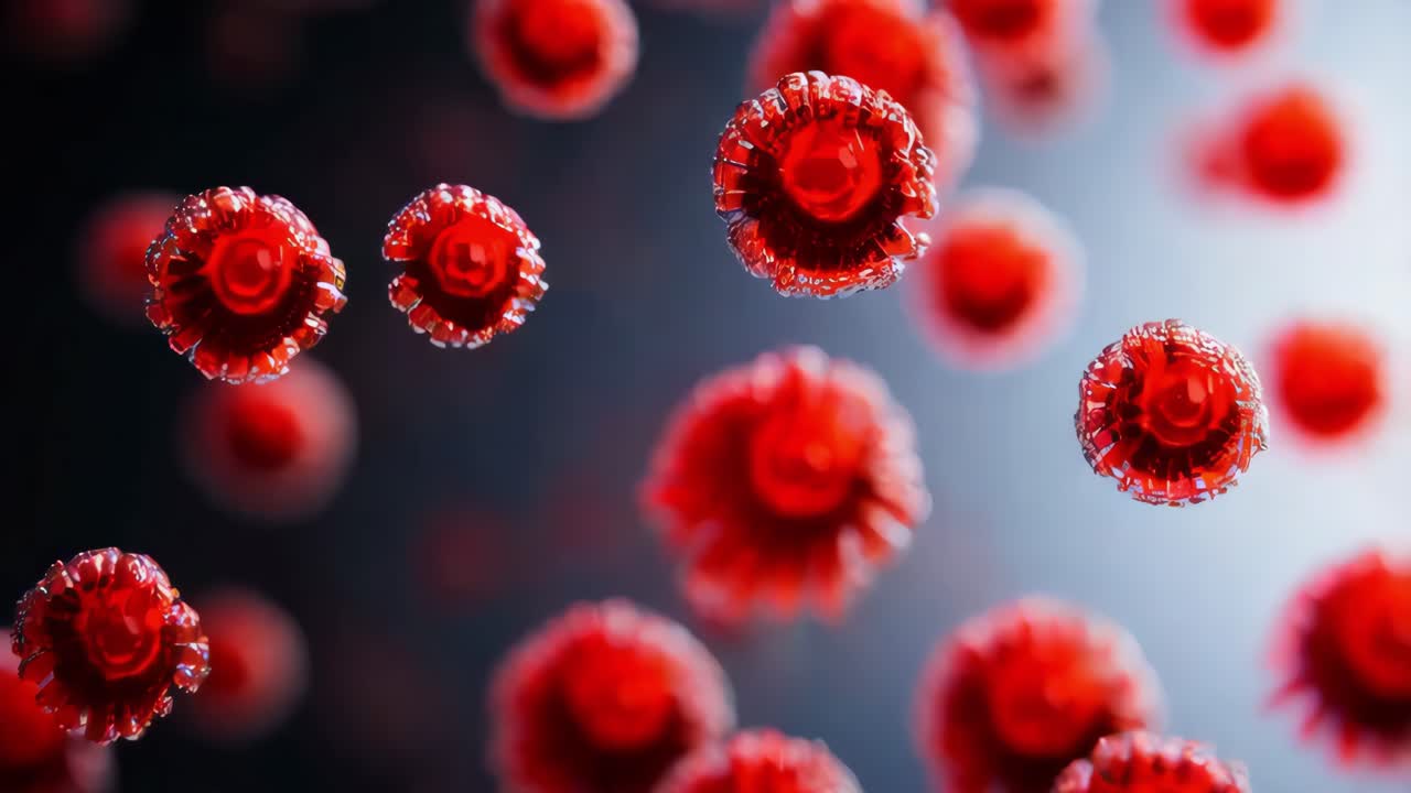 ilustración en 3d de virus o bacterias rojas
