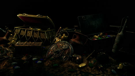 handful of gold jewelry on a dark background