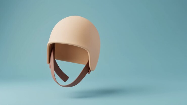 Minimalist Beige Safety Helmet Rotating on Blue Background