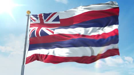 ilustración 4k 3d de la bandera ondeante en un poste del estado de hawai en estados unidos de américa