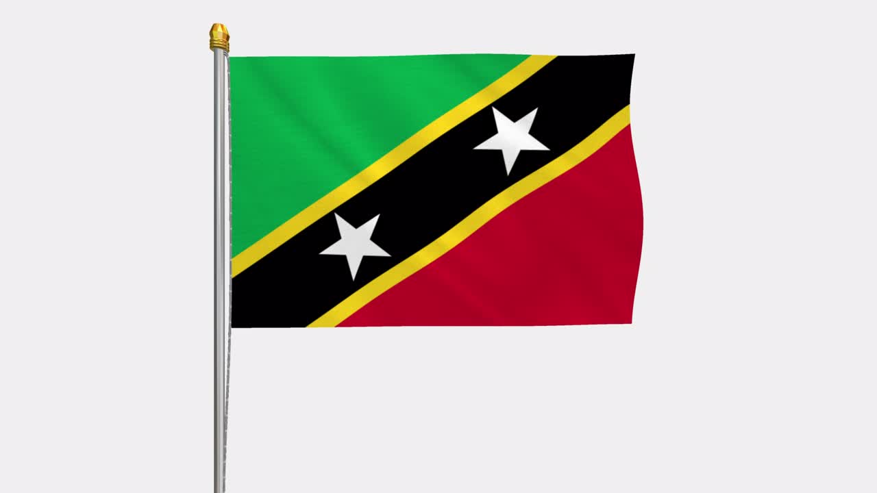 video de bucle de saint kitts y nevis bandera revoloteando en el viento, vídeo en cámara lenta de 4k, con canal alfa