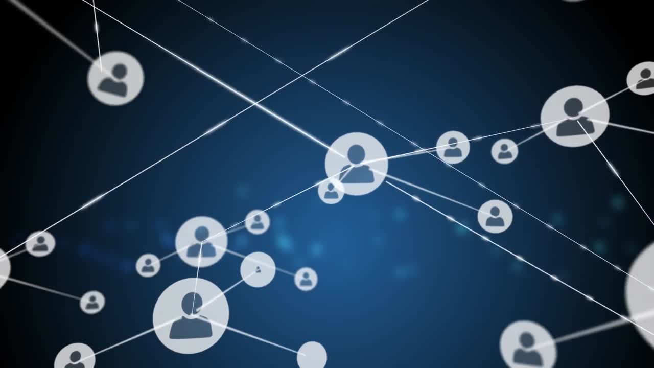 Animation of network of profile icons against blue background