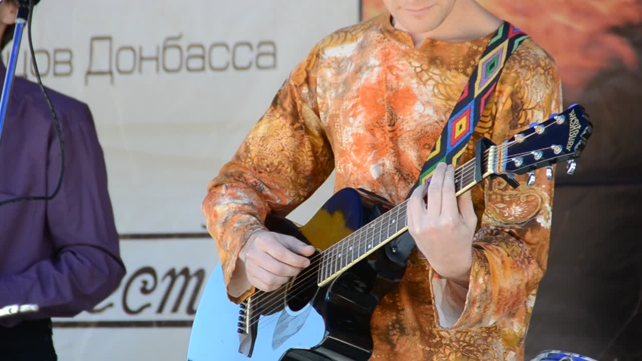 Concerto rock. Chitarrista che suona. Festival internazionale dell'arte della forgia "Park of Forge Figures - 2011"
