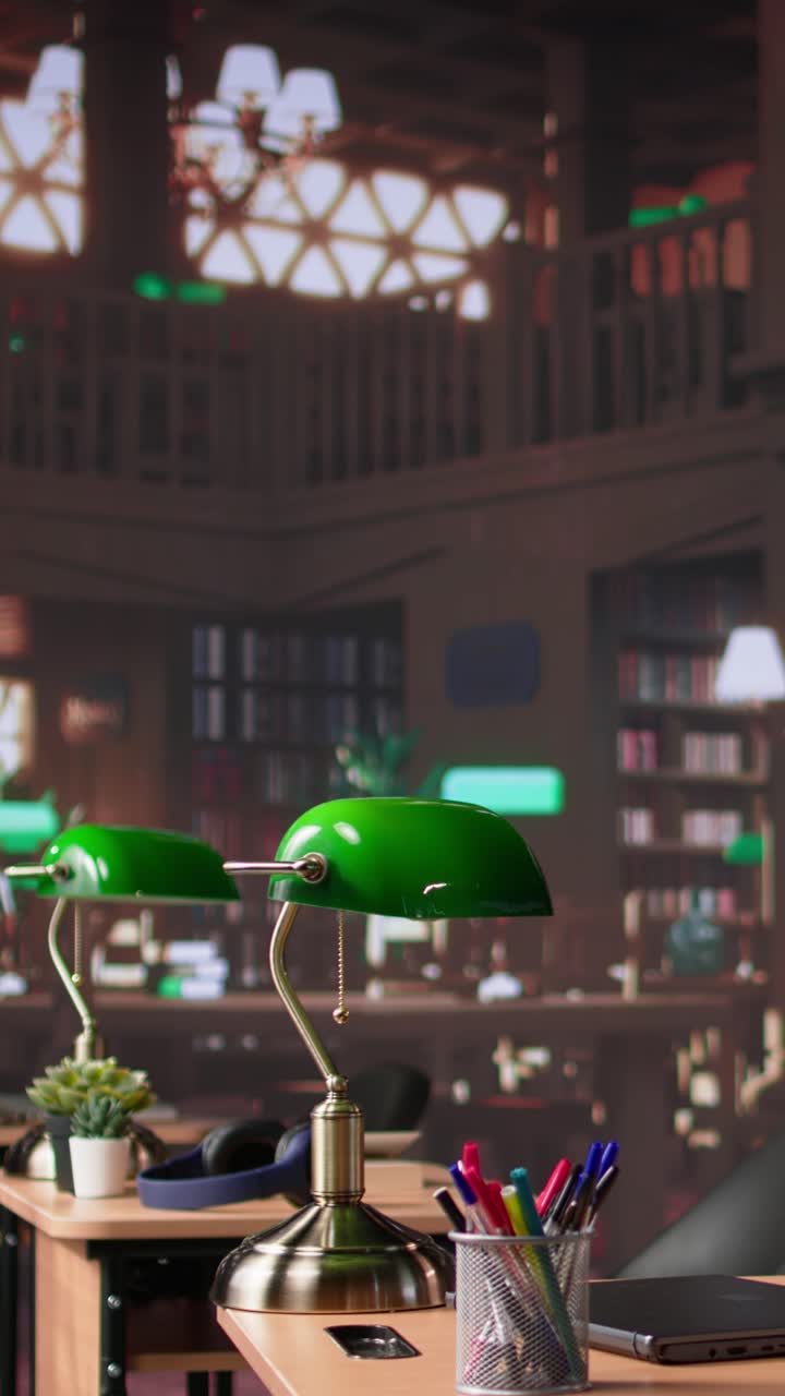 Vertical video empty campus library as a designated space for students to work