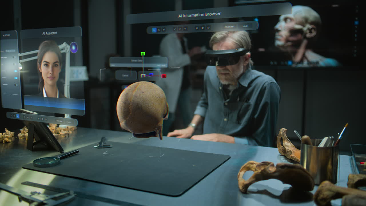 Premium stock video - A scientist in a lab uses augmented reality ...