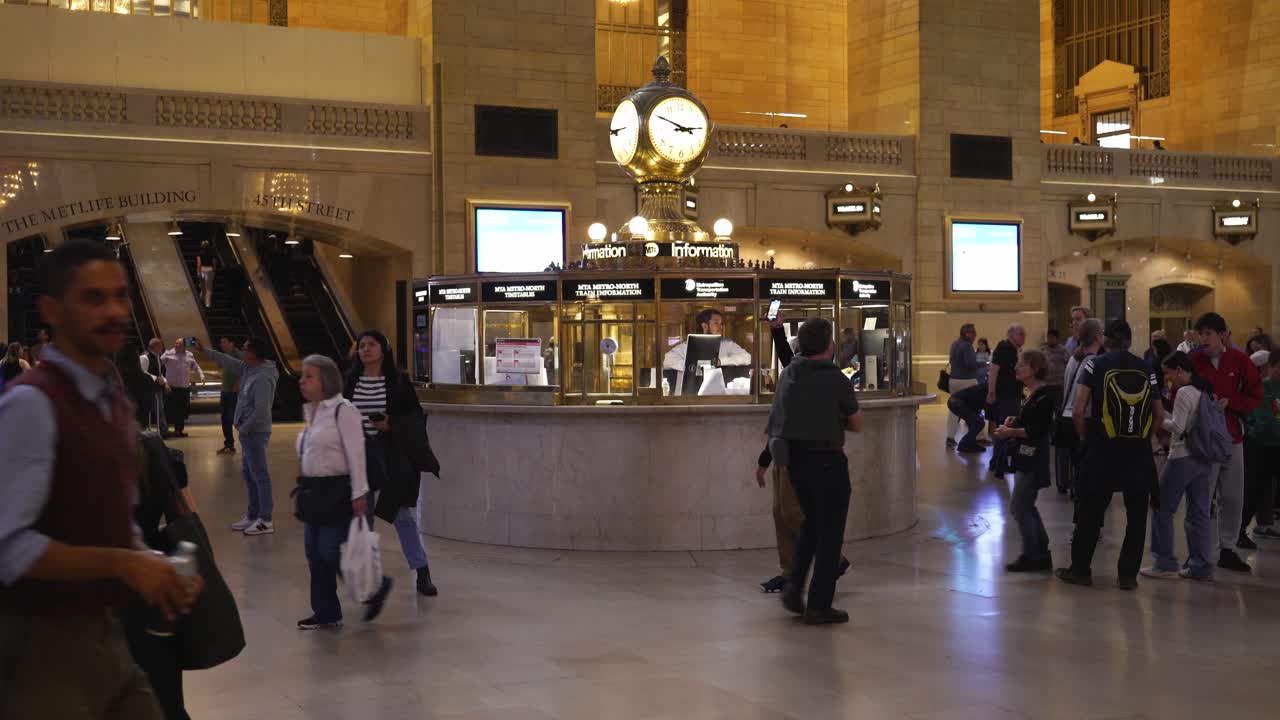 Grand Central Terminal is a historic transportation hub in Manhattan with grand scale and iconic four-faced clock