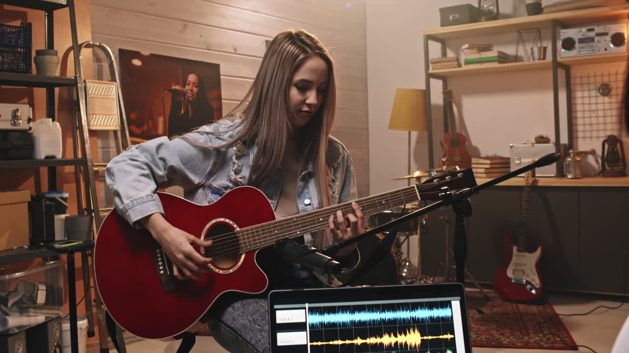 Meninas gravando música em estúdio