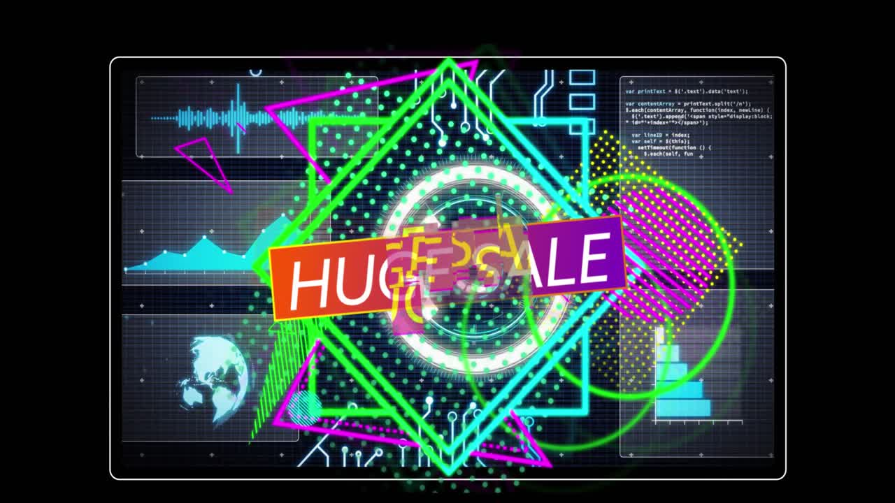 거대한 판매 텍스트에 대한 데이터 처리 애니메이션