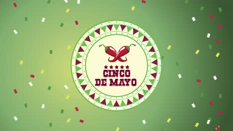 cinco de mayo lettering with chili peppers in circular frame