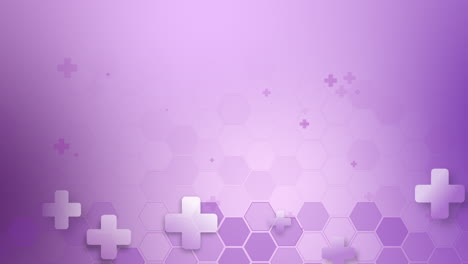 abstract hexagon healthy purple background with cross symbol. technology, molecular and science background. loop animation. copy space.