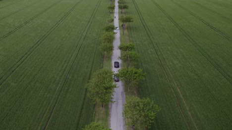 campos ventosos: autos estacionados en una carretera con ráfagas de viento que soplan a través de los campos