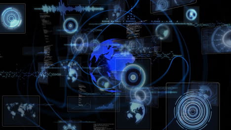 digital world map with glowing data points and network connections animation